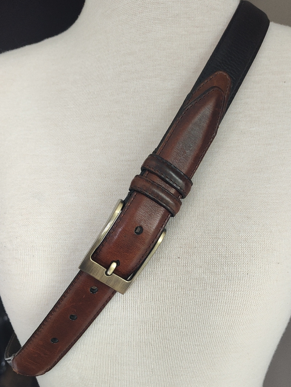 Allen Edmonds Italian Calfskin Brown Black Leather Belt with Brass Buckle